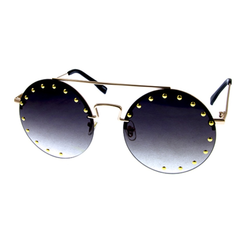 Rimless Circle Style Sunglasses w/MetalStud Detail